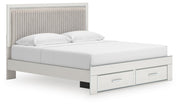 Zuraleus King Upholstered Panel Platform Storage Bed, Dresser and Mirror in White - PKG022823