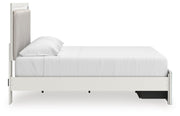 Zuraleus King Upholstered Panel Platform Storage Bed, Dresser and Nightstand in White - PKG022830