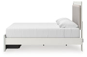 Zuraleus King Upholstered Panel Platform Storage Bed, Dresser, Mirror and Chest in White - PKG022827