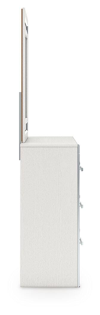 Zuraleus Queen Upholstered Bed, Dresser, Mirror and Chest in White - PKG022843