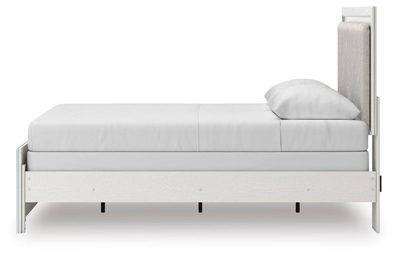 Zuraleus Queen Upholstered Panel Bed and Dresser in White - PKG022813