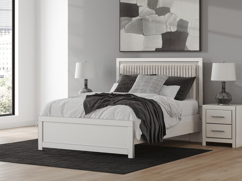 Zuraleus Queen Upholstered Panel Bed, Dresser and Chest in White - PKG022808