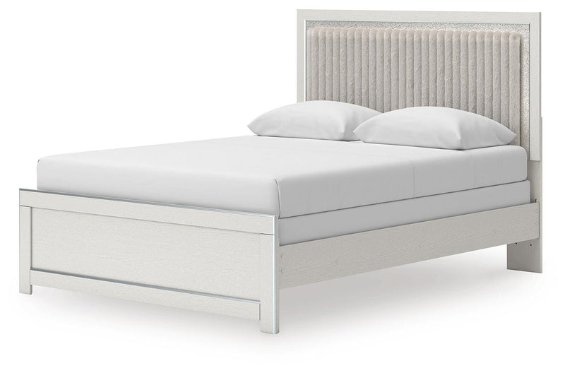 Zuraleus Queen Upholstered Panel Bed, Dresser and Nightstand in White - PKG022814
