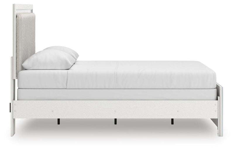 Zuraleus Queen Upholstered Panel Bed, Dresser, Mirror and Chest in White - PKG022811