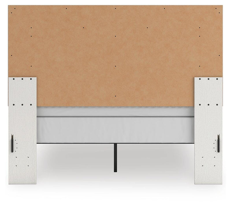 Zuraleus Queen Upholstered Panel Bed, Dresser, Mirror and Chest in White - PKG022811