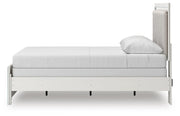 Zuraleus Queen Upholstered Panel Bed, Dresser, Mirror and Chest in White - PKG022811