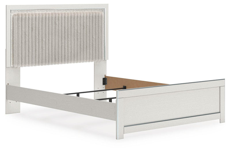 Zuraleus Queen Upholstered Panel Bed, Dresser, Mirror and Chest in White - PKG022811