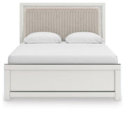 Zuraleus Queen Upholstered Panel Platform Bed and Dresser in White - PKG022797
