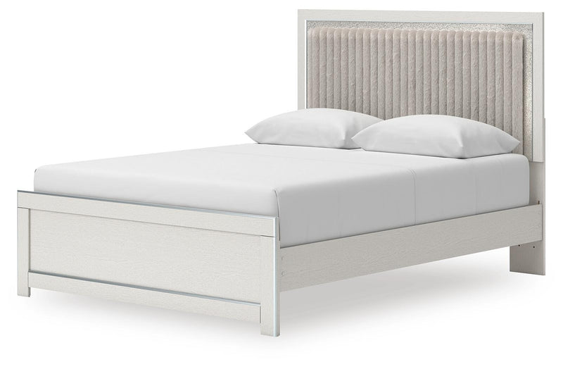Zuraleus Queen Upholstered Panel Platform Bed and Dresser in White - PKG022797