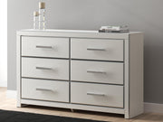 Zuraleus Queen Upholstered Panel Platform Bed and Dresser in White - PKG022797