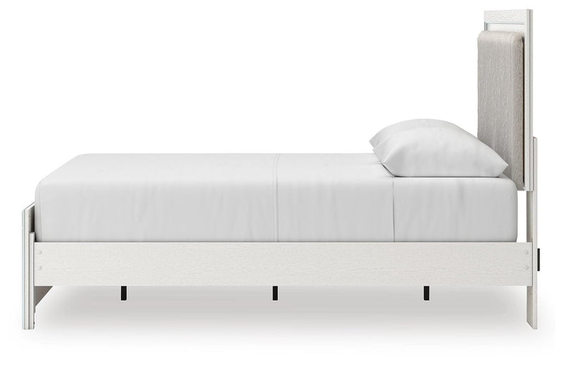 Zuraleus Queen Upholstered Panel Platform Bed, Dresser and Chest in White - PKG022792