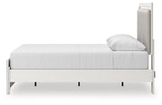 Zuraleus Queen Upholstered Panel Platform Bed, Dresser, Mirror and Chest in White - PKG022795