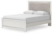 Zuraleus Queen Upholstered Panel Platform Bed, Dresser, Mirror, Chest and Nightstand in White - PKG022796
