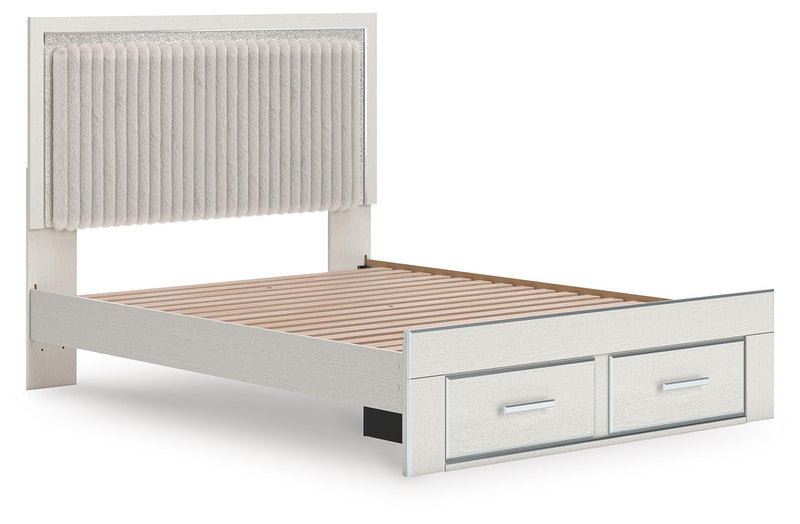 Zuraleus Queen Upholstered Panel Platform Storage Bed and Dresser in White - PKG022805