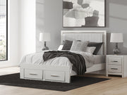 Zuraleus Queen Upholstered Panel Platform Storage Bed and Dresser in White - PKG022805