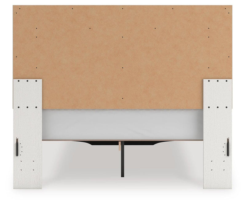 Zuraleus Queen Upholstered Panel Platform Storage Bed, Dresser and Nightstand in White - PKG022806