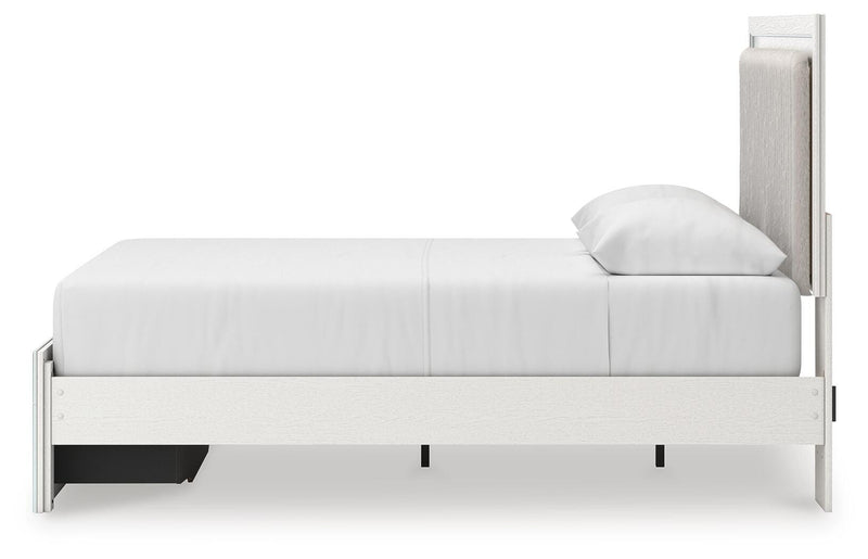 Zuraleus Queen Upholstered Panel Platform Storage Bed, Dresser and Nightstand in White - PKG022806