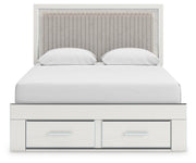 Zuraleus Queen Upholstered Panel Platform Storage Bed, Dresser and Nightstand in White - PKG022806