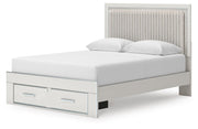 Zuraleus Queen Upholstered Panel Platform Storage Bed, Dresser, Mirror and Chest in White - PKG022803