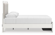 Zuraleus Queen Upholstered Panel Platform Storage Bed, Dresser, Mirror, Chest and Nightstand in White - PKG022804